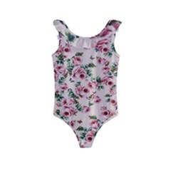 Pink Roses And Butterflies Kids  Frill Swimsuit