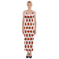 Red Peppers Pattern Fitted Maxi Dress by SuperPatterns