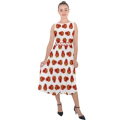 Red Peppers Pattern Midi Tie-back Chiffon Dress