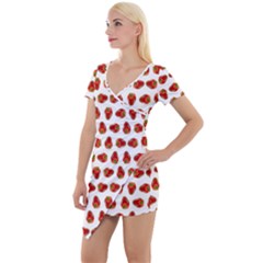 Red Peppers Pattern Short Sleeve Asymmetric Mini Dress