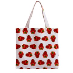 Red Peppers Pattern Zipper Grocery Tote Bag by SuperPatterns