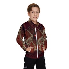 Awesome T Rex Skeleton, Vintage Background Windbreaker (kids) by FantasyWorld7