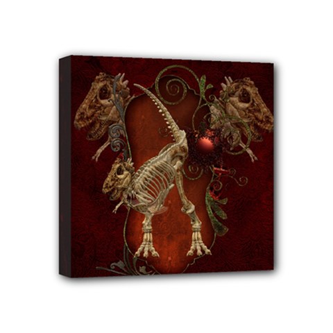 Awesome T Rex Skeleton, Vintage Background Mini Canvas 4  X 4  by FantasyWorld7