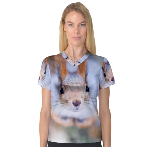Squirrel Looks At You V-neck Sport Mesh Tee by FunnyCow