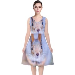 Squirrel Looks At You V-neck Midi Sleeveless Dress  by FunnyCow