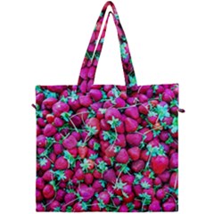 Pile Of Red Strawberries Canvas Travel Bag by FunnyCow