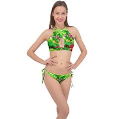 Bleeding Heart Flowers In Spring Cross Front Halter Bikini Set by FunnyCow