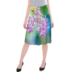 Beautiful Pink Lilac Flowers Midi Beach Skirt by FunnyCow