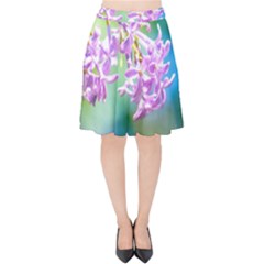 Beautiful Pink Lilac Flowers Velvet High Waist Skirt by FunnyCow