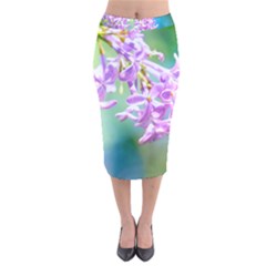 Beautiful Pink Lilac Flowers Velvet Midi Pencil Skirt by FunnyCow