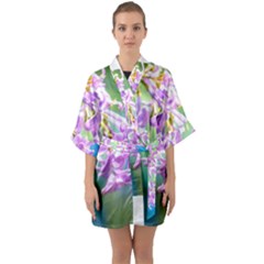 Beautiful Pink Lilac Flowers Quarter Sleeve Kimono Robe by FunnyCow