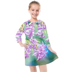 Beautiful Pink Lilac Flowers Kids  Quarter Sleeve Shirt Dress by FunnyCow