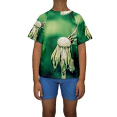 Dandelion Flower Green Chief Kids  Short Sleeve Swimwear by FunnyCow
