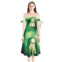 Dandelion Flower Green Chief Shoulder Tie Bardot Midi Dress by FunnyCow