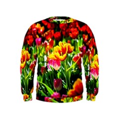 Colorful Tulips On A Sunny Day Kids  Sweatshirt by FunnyCow