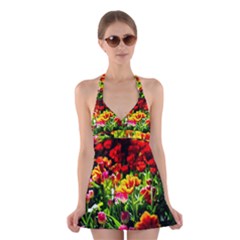 Colorful Tulips On A Sunny Day Halter Dress Swimsuit  by FunnyCow