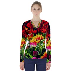 Colorful Tulips On A Sunny Day V-neck Long Sleeve Top by FunnyCow