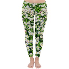 Green Field Of White Daisy Flowers Classic Winter Leggings by FunnyCow