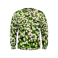 Green Field Of White Daisy Flowers Kids  Sweatshirt by FunnyCow