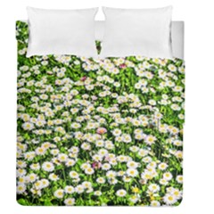 Green Field Of White Daisy Flowers Duvet Cover Double Side (queen Size) by FunnyCow