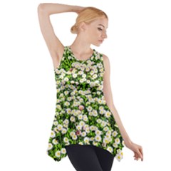 Green Field Of White Daisy Flowers Side Drop Tank Tunic by FunnyCow