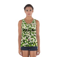 Green Field Of White Daisy Flowers Sport Tank Top  by FunnyCow