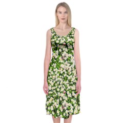 Green Field Of White Daisy Flowers Midi Sleeveless Dress by FunnyCow