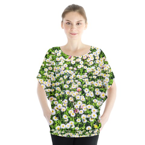 Green Field Of White Daisy Flowers Blouse by FunnyCow