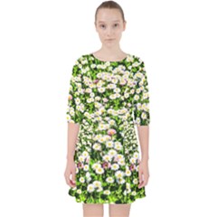 Green Field Of White Daisy Flowers Pocket Dress by FunnyCow