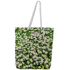 Green Field Of White Daisy Flowers Full Print Rope Handle Tote (large) by FunnyCow