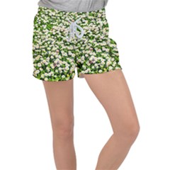 Green Field Of White Daisy Flowers Women s Velour Lounge Shorts by FunnyCow