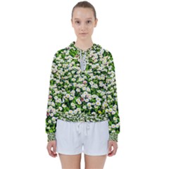 Green Field Of White Daisy Flowers Women s Tie Up Sweat by FunnyCow