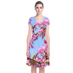 Crab Apple Blossoms Short Sleeve Front Wrap Dress by FunnyCow