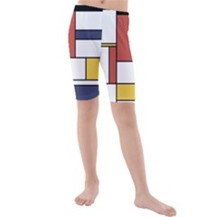 Neoplasticism Style Art Kids  Mid Length Swim Shorts by FunnyCow