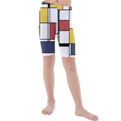 De Stijl Abstract Art Kids  Mid Length Swim Shorts by FunnyCow