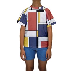 Abstract Art Of De Stijl Kids  Short Sleeve Swimwear
