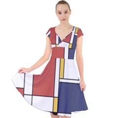 Abstract Art Of De Stijl Cap Sleeve Front Wrap Midi Dress by FunnyCow
