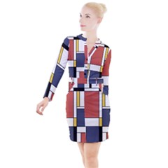 Abstract Art Of De Stijl Button Long Sleeve Dress by FunnyCow