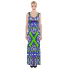 Purple Green Shapes                                        Maxi Thigh Split Dress by LalyLauraFLM