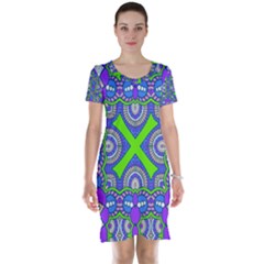 Purple Green Shapes                                        Short Sleeve Nightdress by LalyLauraFLM