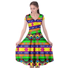 Distorted Colorful Shapes And Stripes                           Cap Sleeve Wrap Front Dress