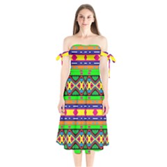 Distorted Colorful Shapes And Stripes                                 Shoulder Tie Bardot Midi Dress by LalyLauraFLM