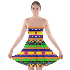 Distorted Colorful Shapes And Stripes                                         Strapless Bra Top Dress by LalyLauraFLM