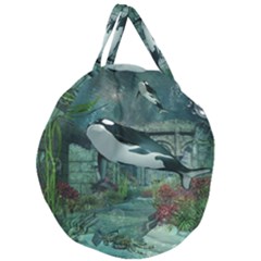Wonderful Orca In Deep Underwater World Giant Round Zipper Tote by FantasyWorld7