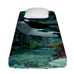 Wonderful Orca In Deep Underwater World Fitted Sheet (single Size) by FantasyWorld7