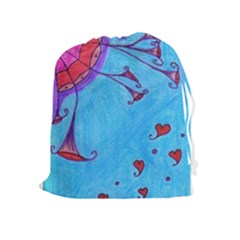 Hearts And Blue Drawstring Pouches (extra Large)