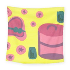 Candy Pink Hat Square Tapestry (large)