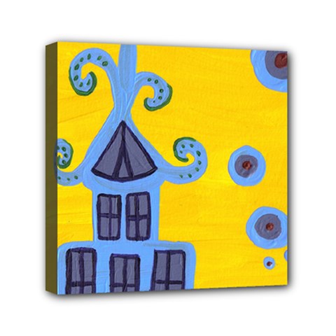 Blue House Mini Canvas 6  X 6 