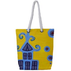 Blue House Full Print Rope Handle Tote (small)