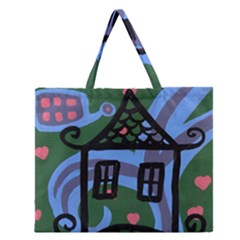 Smiling House Zipper Large Tote Bag